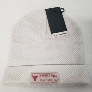 Under Armour Project Rock Beanie Mens One Size Stretch Knit Summit White